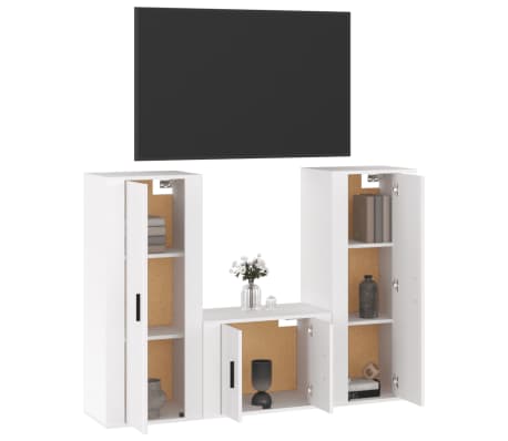 vidaXL 3 Piece TV Cabinet Set High Gloss White Engineered Wood