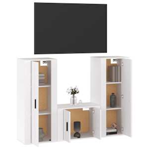 vidaXL 3 Piece TV Cabinet Set High Gloss White Engineered Wood