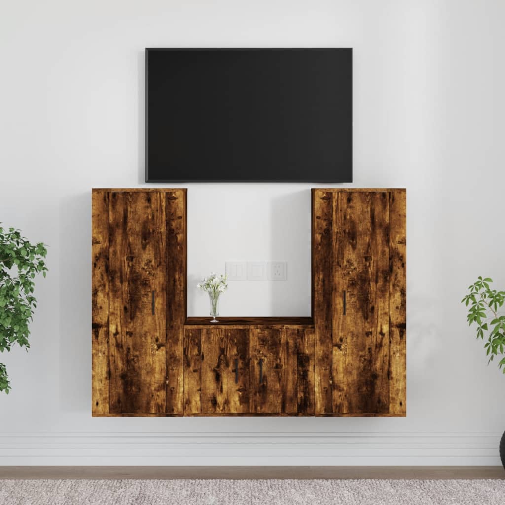 3dílný set TV skříněk kouřový dub kompozitní dřevo