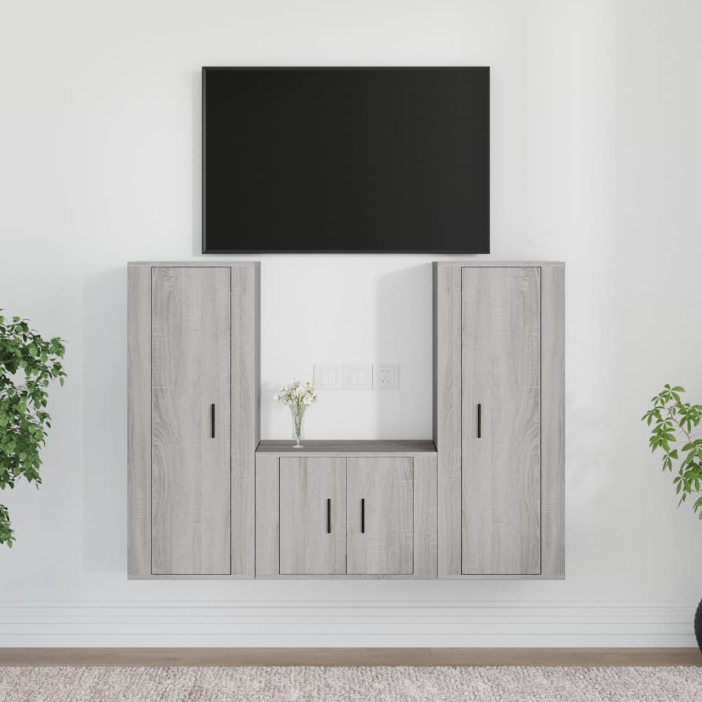 3-tlg. TV-Schrank-Set Grau Sonoma Holzwerkstoff kaufen