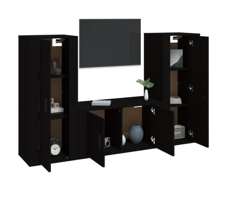 vidaXL Televizoriaus spintelių komplektas, 3 dalių, juodas, mediena