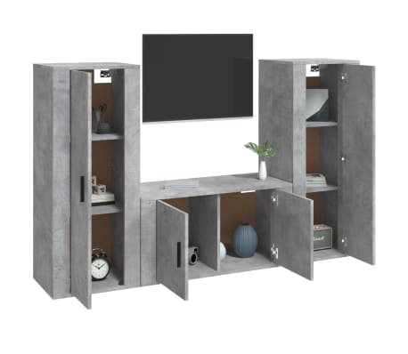 vidaXL Ensemble de meubles TV 3 pcs Gris b&eacute;ton Bois d'ing&eacute;nierie