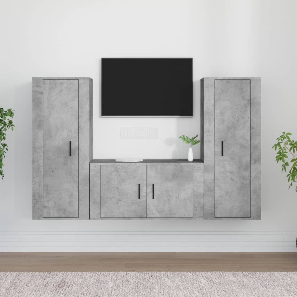 vida XL 3-tlg. TV-Schrank-Set Betongrau Holzwerkstoff