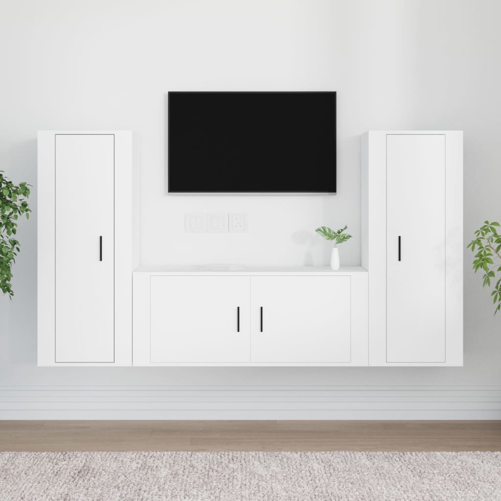 Komplet TV omaric 3-delni bel inženirski les