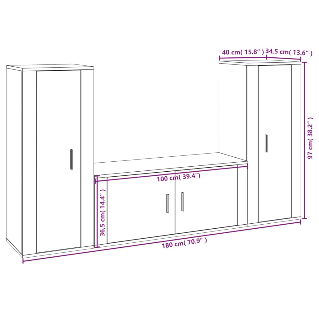 Set dulap TV, 3 piese, stejar sonoma, lemn prelucrat