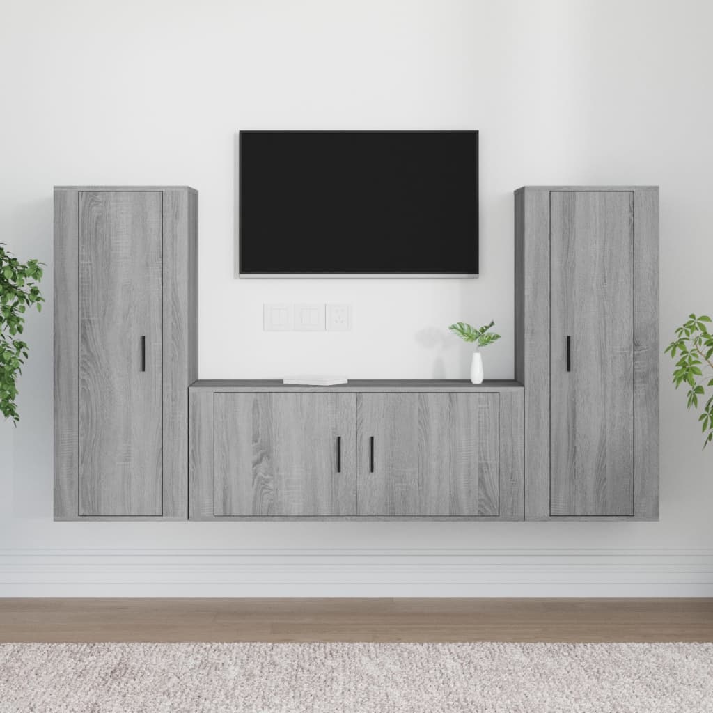 vidaXL Conjunto móveis de TV 3 pcs madeira processada sonoma cinza