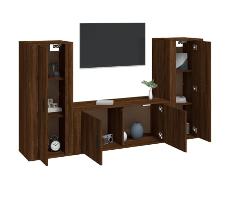 vidaXL TV spintelių komplektas, 3 dalių, rudas ąžuolo, mediena