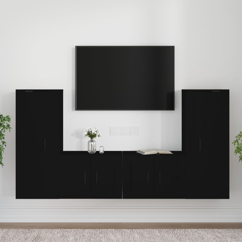 vidaXL Ensemble de meubles TV 4 pcs Noir Bois d'ingénierie