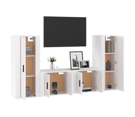 vidaXL 4 Piece TV Cabinet Set High Gloss White Engineered Wood