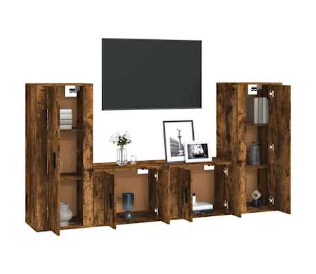 vidaXL TV spintelių komplektas, 4 dalių, dūminio ąžuolo, mediena