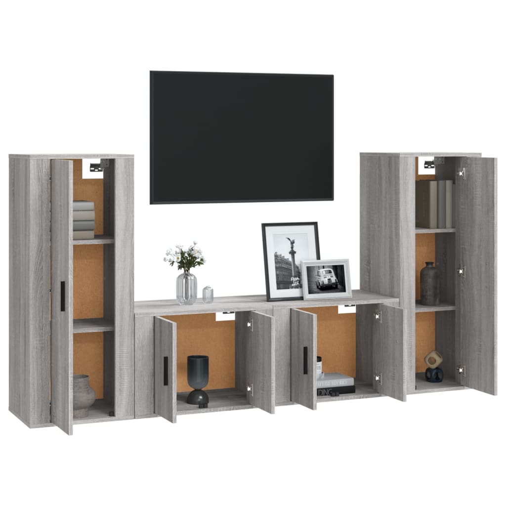 vidaXL Set di Mobili Porta TV 4 pz Grigio Sonoma in Legno Multistrato