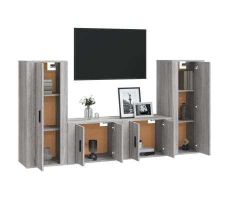 vidaXL Set di Mobili Porta TV 4 pz Grigio Sonoma in Legno Multistrato