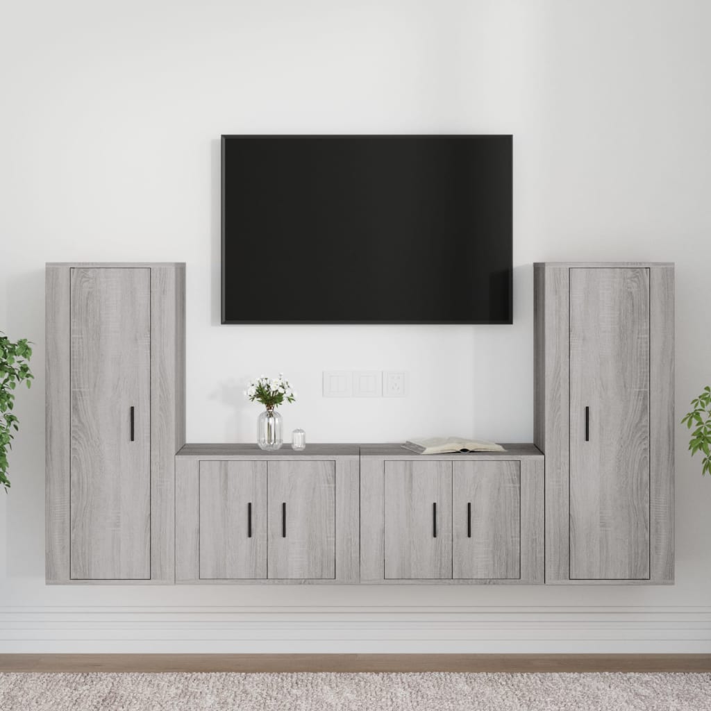 vidaXL Conjunto móveis de TV 4 pcs madeira processada sonoma cinza