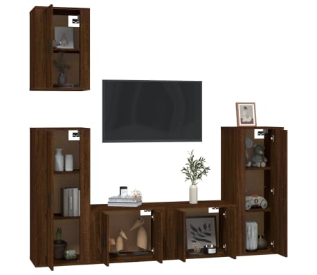vidaXL Ensemble de meubles TV 5 pcs Ch&ecirc;ne marron Bois d'ing&eacute;nierie