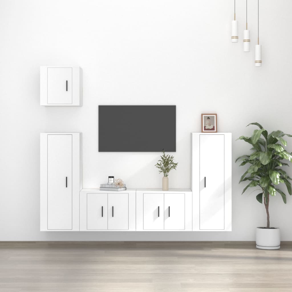 vidaXL Conjunto móveis de TV 5 pcs madeira processada branco