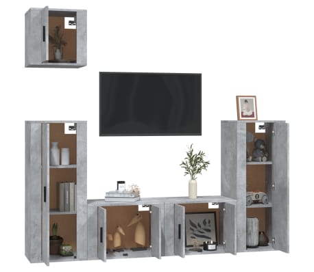 vidaXL 5-delige Tv-meubelset bewerkt hout betongrijs