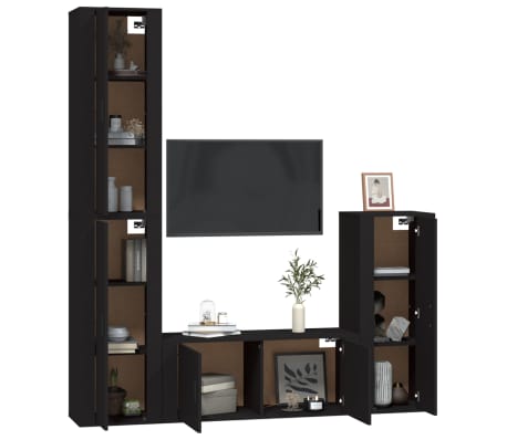 vidaXL Televizoriaus spintelių komplektas, 4 dalių, juodas, mediena