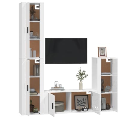 vidaXL Set dulap TV, 4 piese, alb extralucios, lemn prelucrat