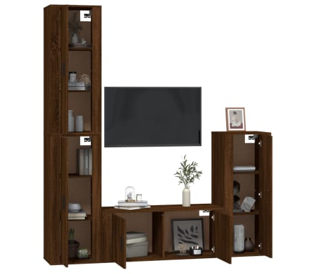vidaXL TV spintelių komplektas, 4 dalių, rudas ąžuolo, mediena