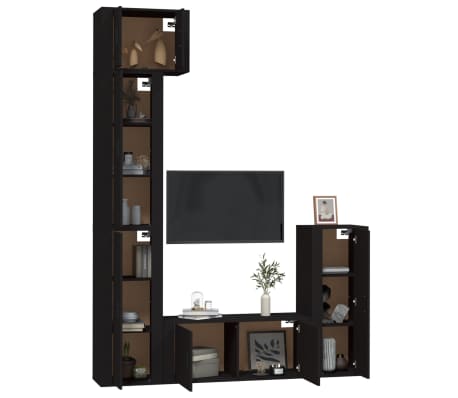 vidaXL Televizoriaus spintelių komplektas, 5 dalių, juodas, mediena