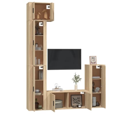 vidaXL Televizoriaus spintelių komplektas, 5 dalių, ąžuolo, mediena