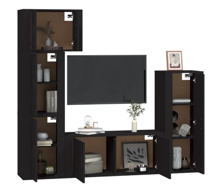 vidaXL Televizoriaus spintelių komplektas, 5 dalių, juodas, mediena