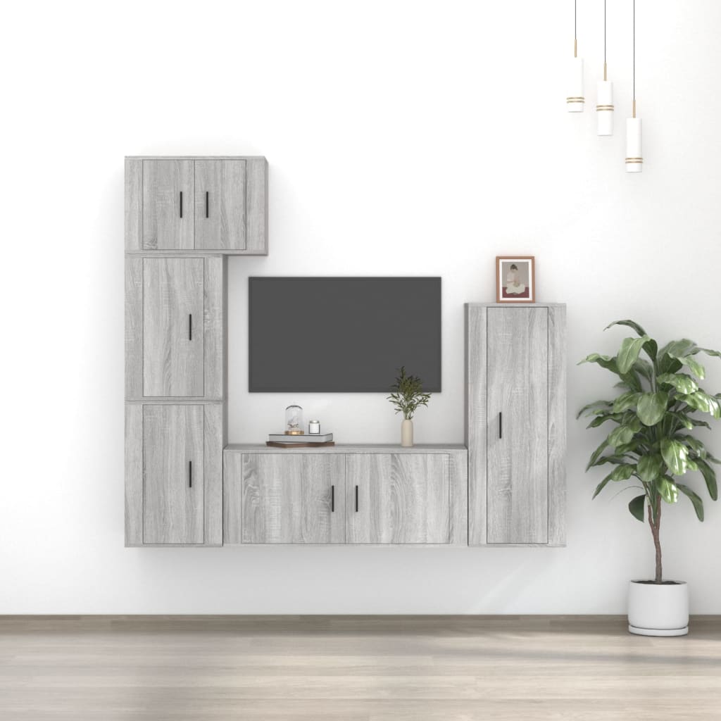 vida XL 5-tlg. TV-Schrank-Set Grau Sonoma Holzwerkstoff