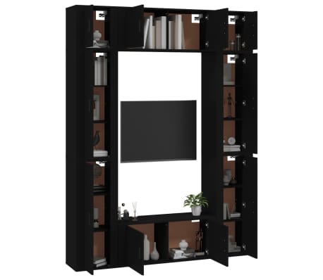 vidaXL Televizoriaus spintelių komplektas, 8 dalių, juodas, mediena