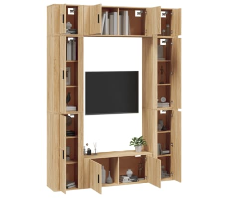 vidaXL Televizoriaus spintelių komplektas, 8 dalių, ąžuolo, mediena