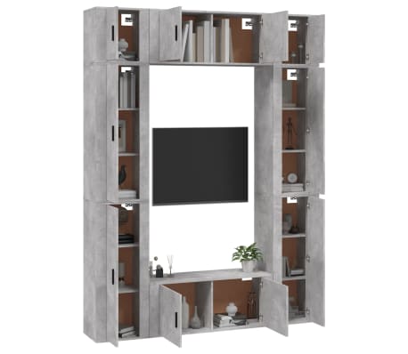 vidaXL TV spintelių komplektas, 8 dalių, betono pilkas, mediena