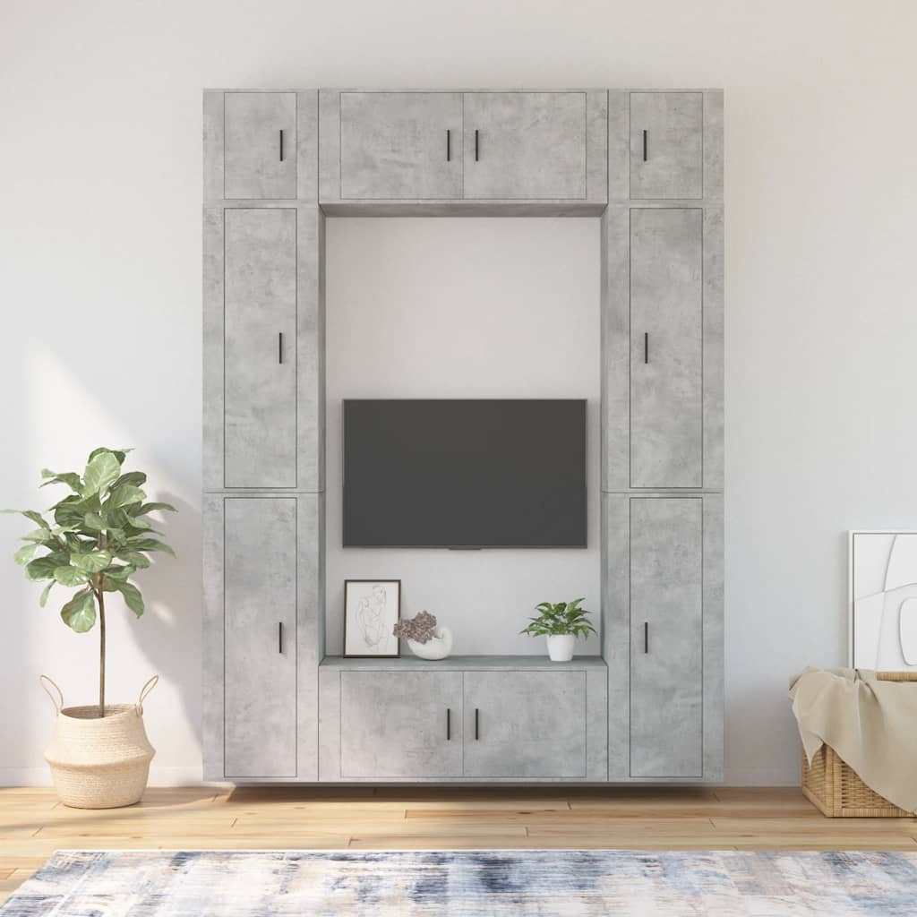 vida XL 8-tlg. TV-Schrank-Set Betongrau Holzwerkstoff