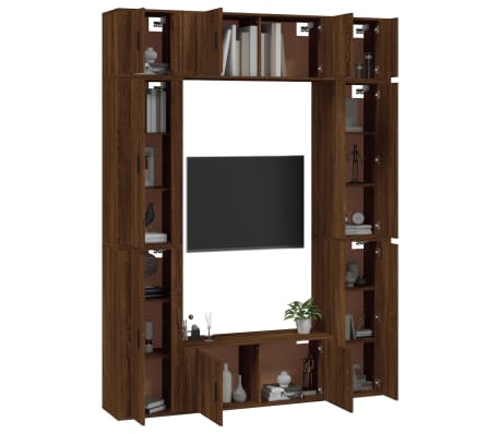 vidaXL TV spintelių komplektas, 8 dalių, rudas ąžuolo, mediena