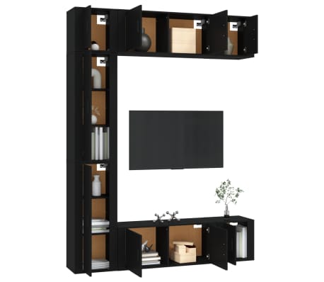 vidaXL Televizoriaus spintelių komplektas, 7 dalių, juodas, mediena