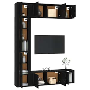 vidaXL Televizoriaus spintelių komplektas, 7 dalių, juodas, mediena