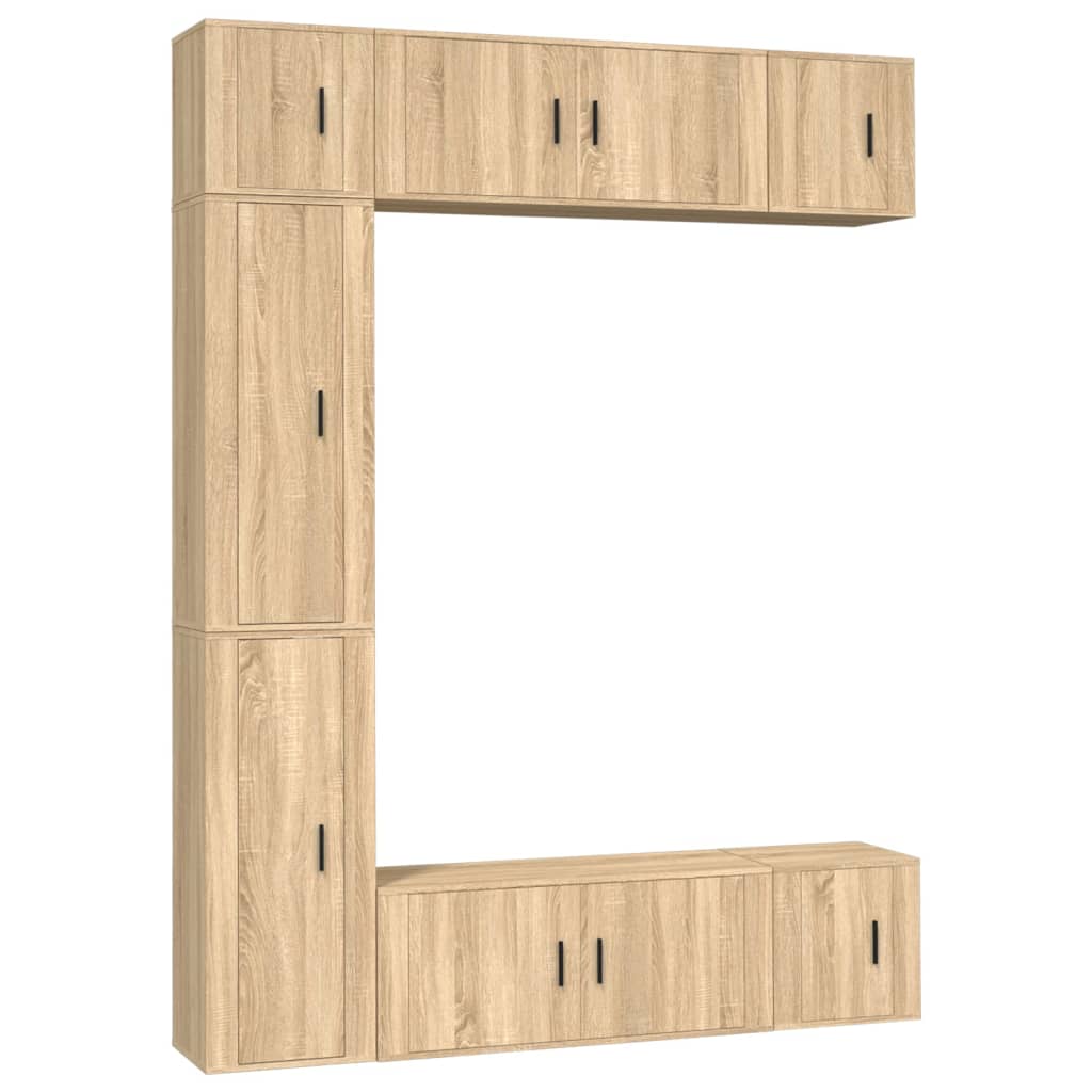 7 részes sonoma tölgyszínű szerelt fa TV-szekrényszett