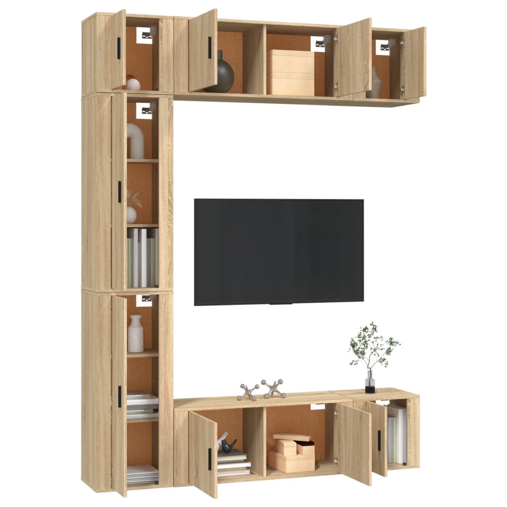 7 részes sonoma tölgyszínű szerelt fa TV-szekrényszett