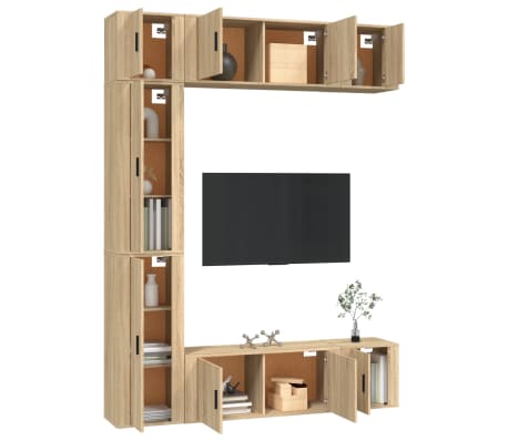vidaXL Televizoriaus spintelių komplektas, 7 dalių, ąžuolo, mediena