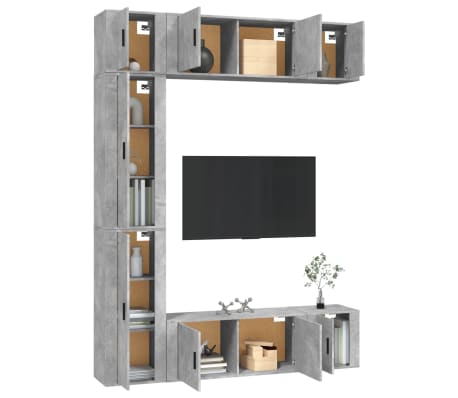 vidaXL TV spintelių komplektas, 7 dalių, betono pilkas, mediena