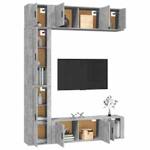 vidaXL TV spintelių komplektas, 7 dalių, betono pilkas, mediena