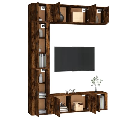 vidaXL 7-delige Tv-meubelset bewerkt hout gerookt eikenkleurig