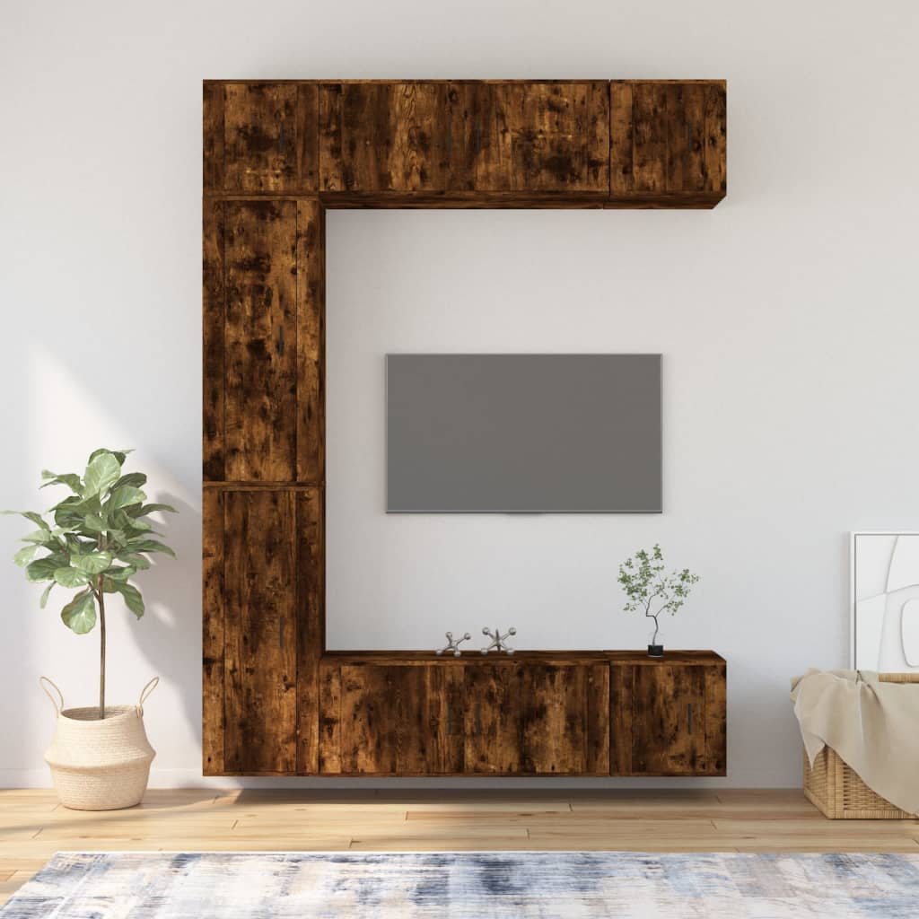 vida XL 7-tlg. TV-Schrank-Set Räuchereiche Holzwerkstoff