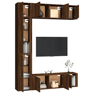 vidaXL TV spintelių komplektas, 7 dalių, rudas ąžuolo, mediena