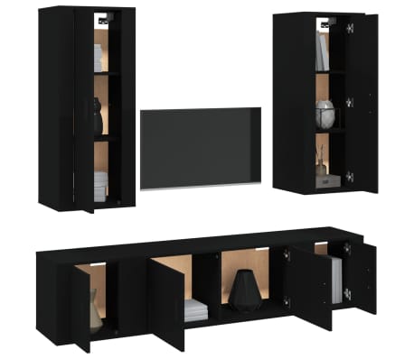vidaXL Televizoriaus spintelių komplektas, 5 dalių, juodas, mediena