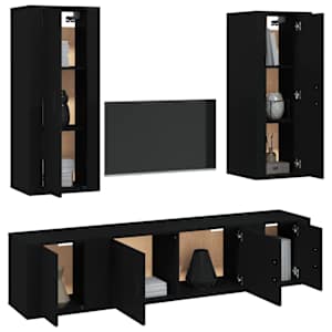 vidaXL Televizoriaus spintelių komplektas, 5 dalių, juodas, mediena