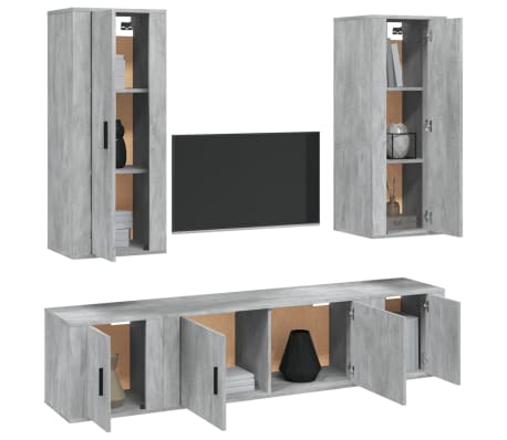 vidaXL TV spintelių komplektas, 5 dalių, betono pilkas, mediena