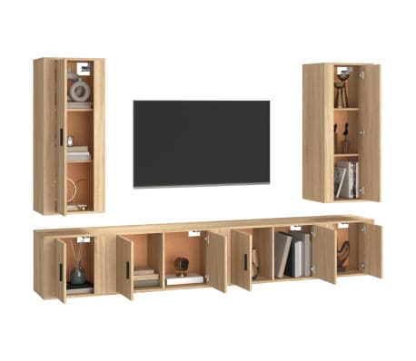 vidaXL Televizoriaus spintelių komplektas, 6 dalių, ąžuolo, mediena