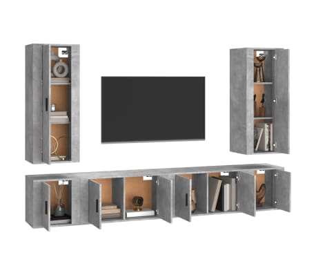 vidaXL Ensemble de meubles TV 6 pcs Gris b&eacute;ton Bois d'ing&eacute;nierie