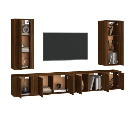 vidaXL TV spintelių komplektas, 6 dalių, rudas ąžuolo, mediena