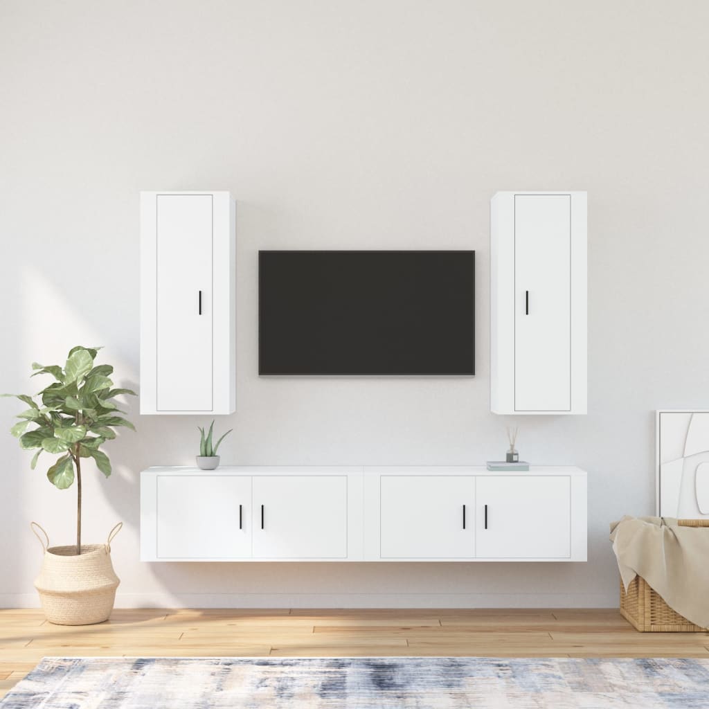 vidaXL Ensemble de meubles TV 4 pcs Blanc Bois d'ingénierie