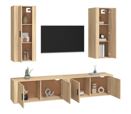 vidaXL Set dulap TV, 4 piese, stejar sonoma, lemn prelucrat